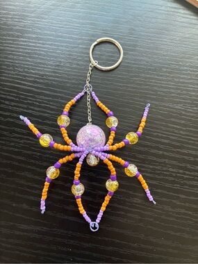 Handmade Purple and Yellow Beaded  Keychain